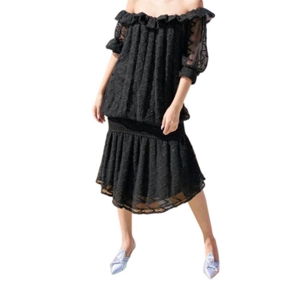 Vintage Black Crochet Off Shoulder Dress  Drop waist Med-XL